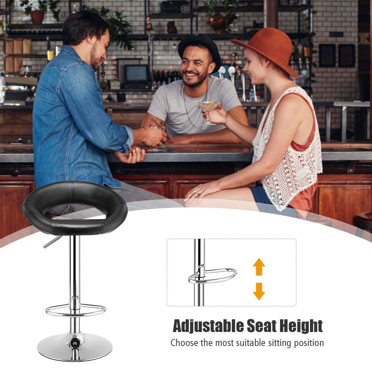 Set of 2 Modern Height Bar Stool with PU Leather